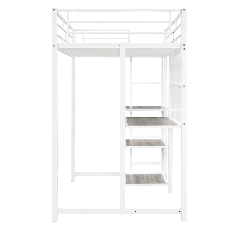 Twin Size Metal Loft Bed with Desk, Shelves, and Ladder - Sturdy Steel Frame for Kids' Exploration