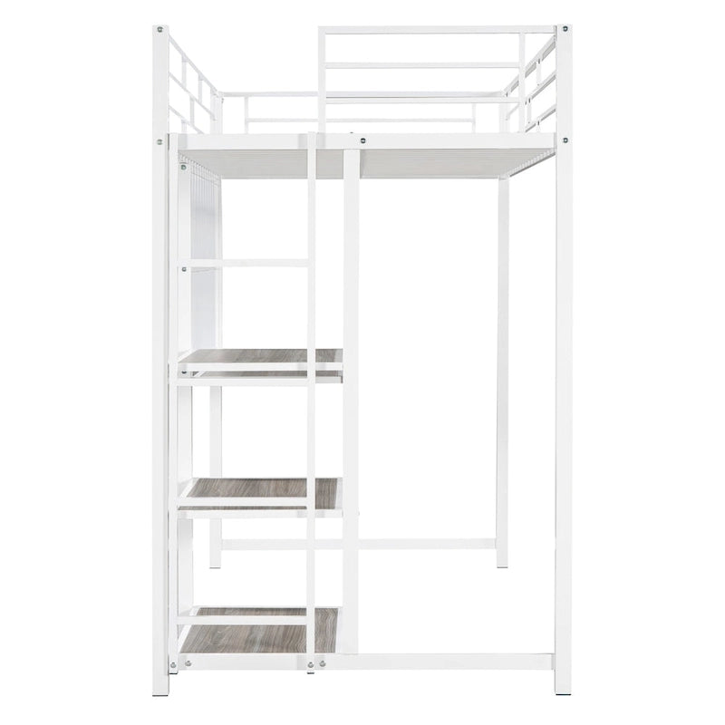 Twin Size Metal Loft Bed with Desk, Shelves, and Ladder - Sturdy Steel Frame for Kids' Exploration