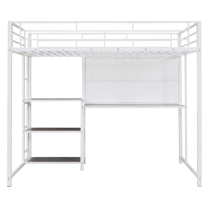 Twin Size Metal Loft Bed with Desk, Shelves, and Ladder - Sturdy Steel Frame for Kids' Exploration