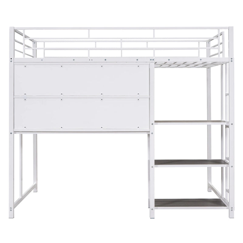 Twin Size Metal Loft Bed with Desk, Shelves, and Ladder - Sturdy Steel Frame for Kids' Exploration