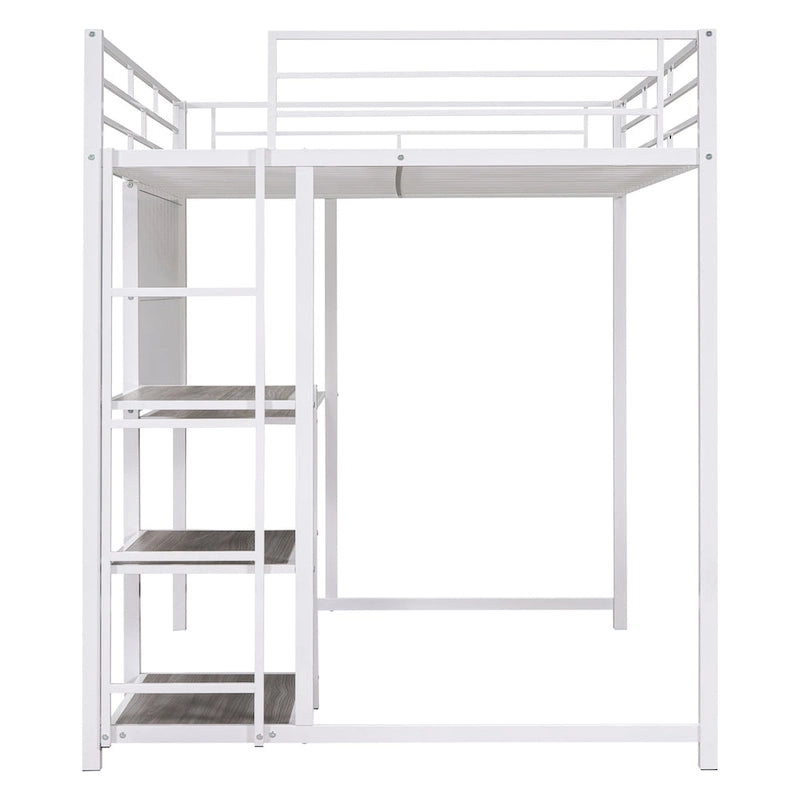 Twin Size Metal Loft Bed with Desk, Shelves, and Ladder - Sturdy Steel Frame for Kids' Exploration