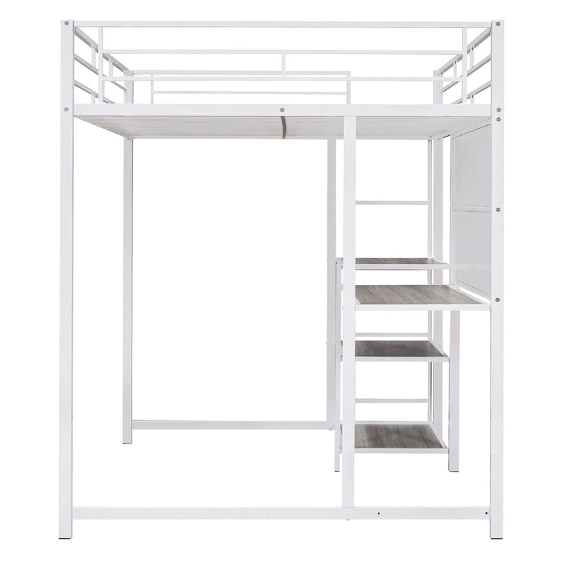 Twin Size Metal Loft Bed with Desk, Shelves, and Ladder - Sturdy Steel Frame for Kids' Exploration