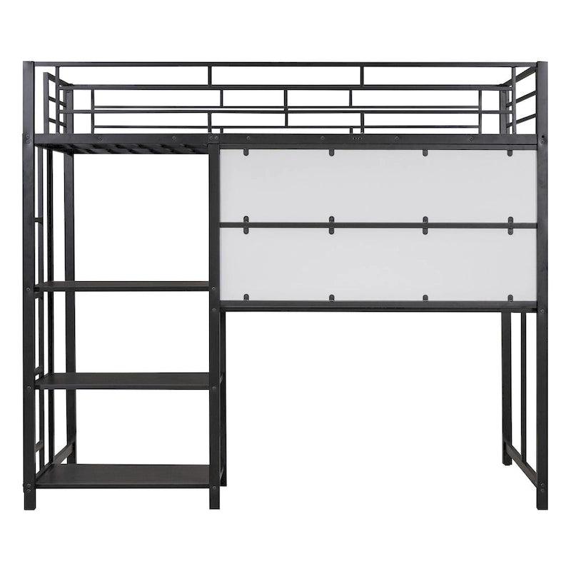 Twin Size Metal Loft Bed with Desk, Shelves, and Ladder - Sturdy Steel Frame for Kids' Exploration