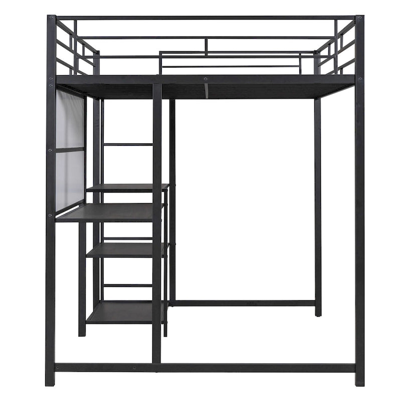 Twin Size Metal Loft Bed with Desk, Shelves, and Ladder - Sturdy Steel Frame for Kids' Exploration