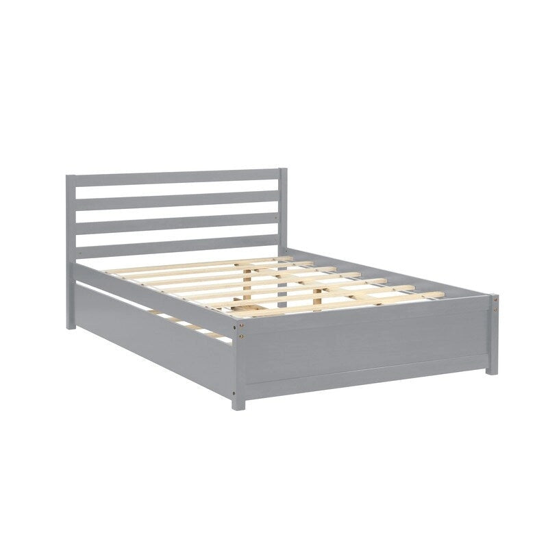 Full Size Wood Platform Bed Frame with Headboard and Twin Trundle