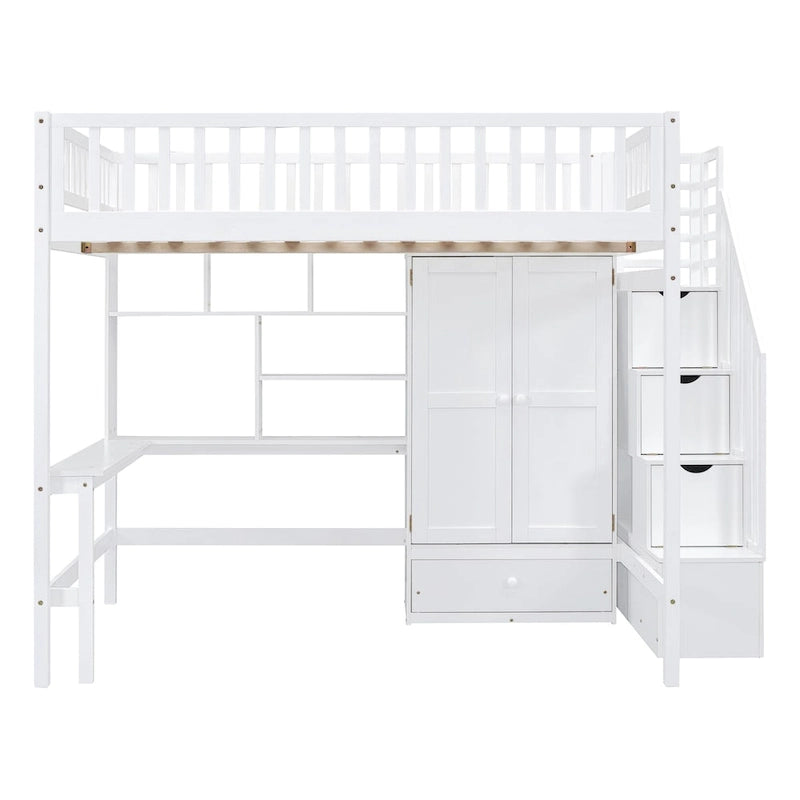 Loft Bed with Bookshelf, Drawers, Desk and Wardrobe