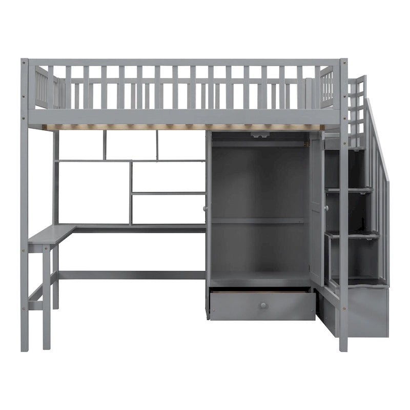 Loft Bed with Bookshelf, Drawers, Desk and Wardrobe