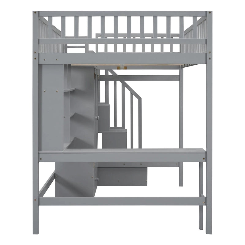 Loft Bed with Bookshelf, Drawers, Desk and Wardrobe