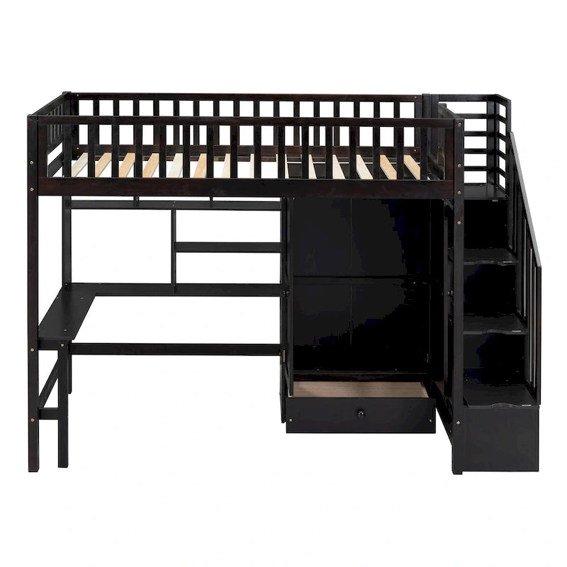 Loft Bed with Bookshelf, Drawers, Desk and Wardrobe