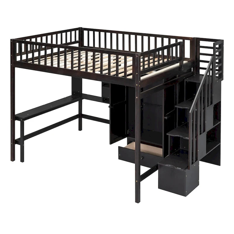 Loft Bed with Bookshelf, Drawers, Desk and Wardrobe