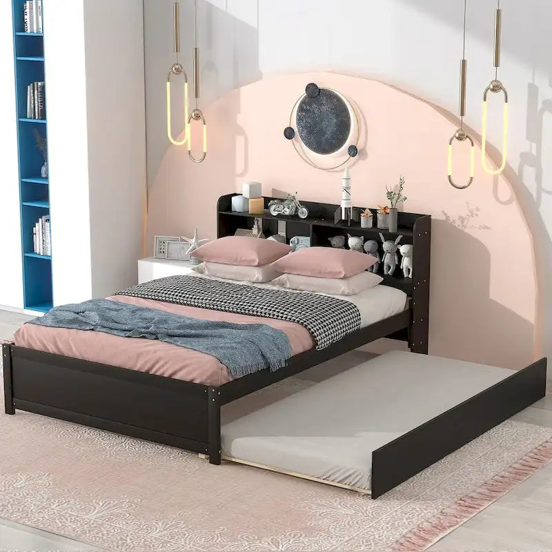 Full Bed with Trundle,Bookcase
