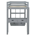 Twin Size Loft Bed With Large Shelves, Writing Desk And Led Light