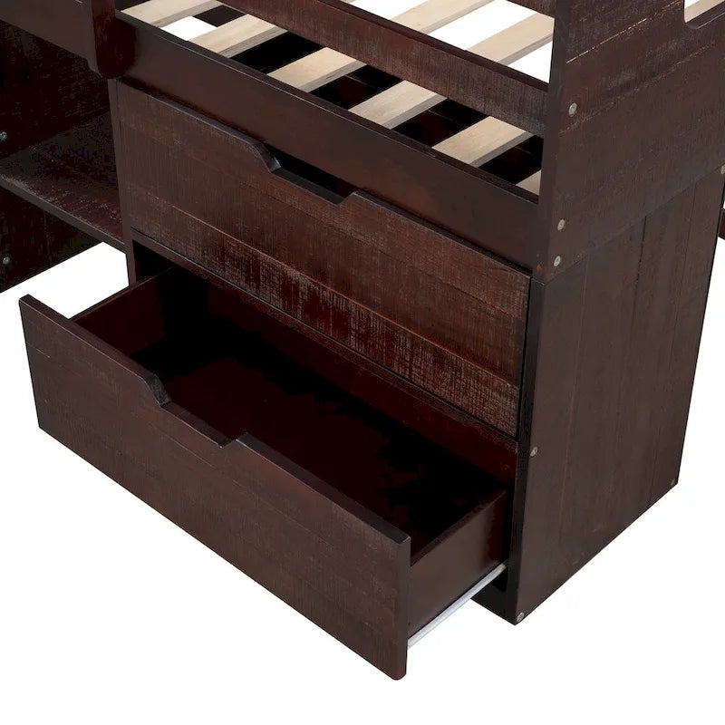 Twin Loft Bed with Shelves and drawers