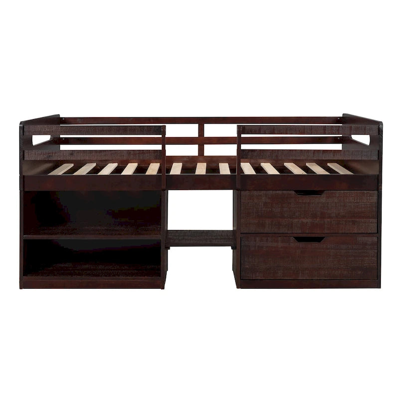Twin Loft Bed with Shelves and drawers