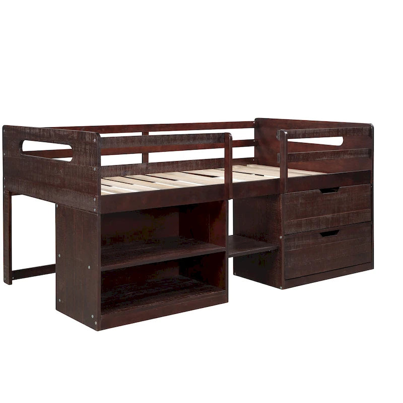 Twin Loft Bed with Shelves and drawers