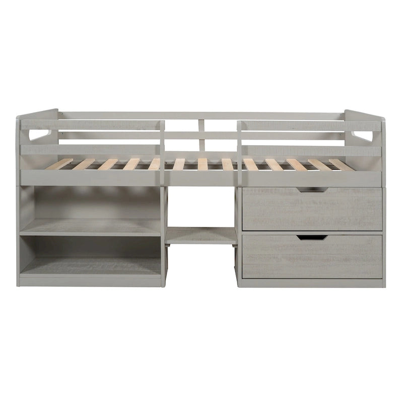 Twin Loft Bed with Shelves and drawers