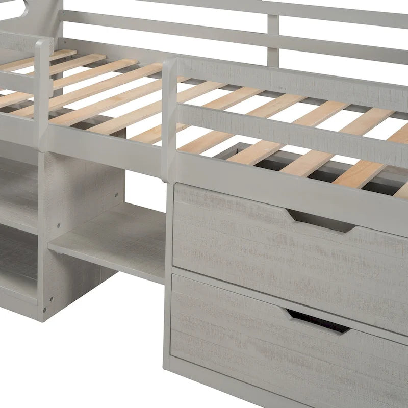 Twin Loft Bed with Shelves and drawers
