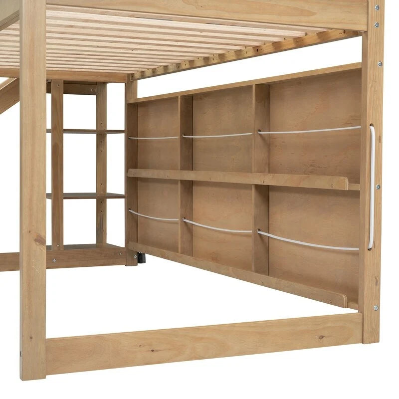 Twin Size Wood House Loft bed with Slide, Storage, and Light