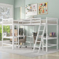 Wood Twin Size L-Shaped Loft Bed with Ladder and 2 Built-in L-Shaped Desks