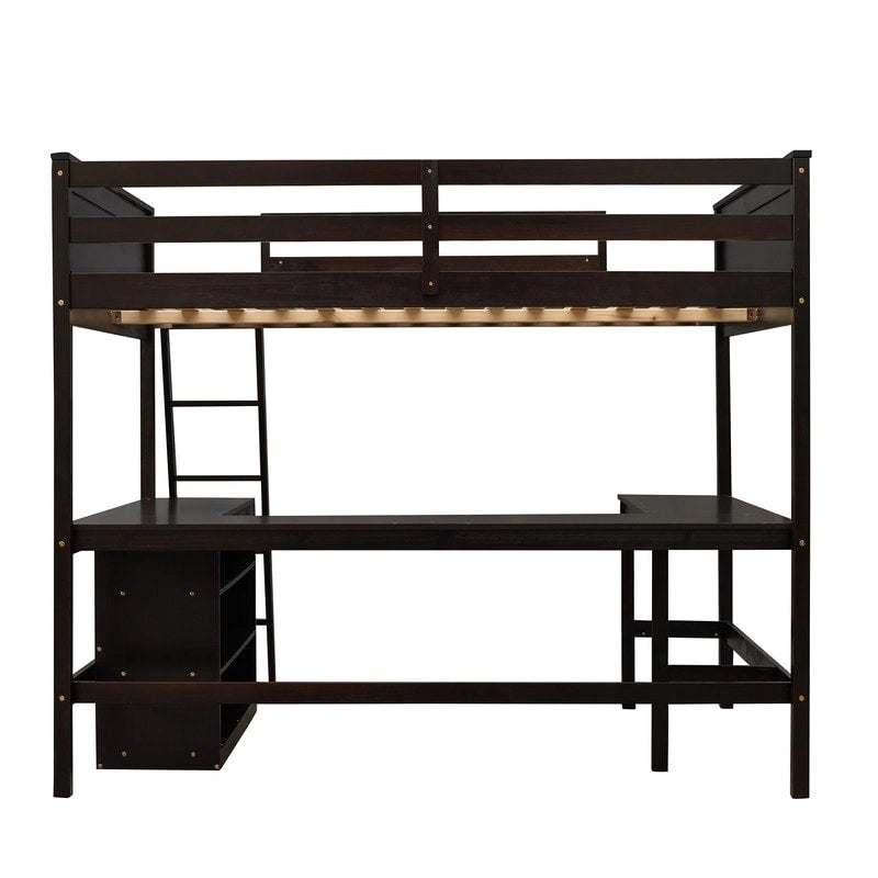 Full size Loft Bed with Shelves and Desk