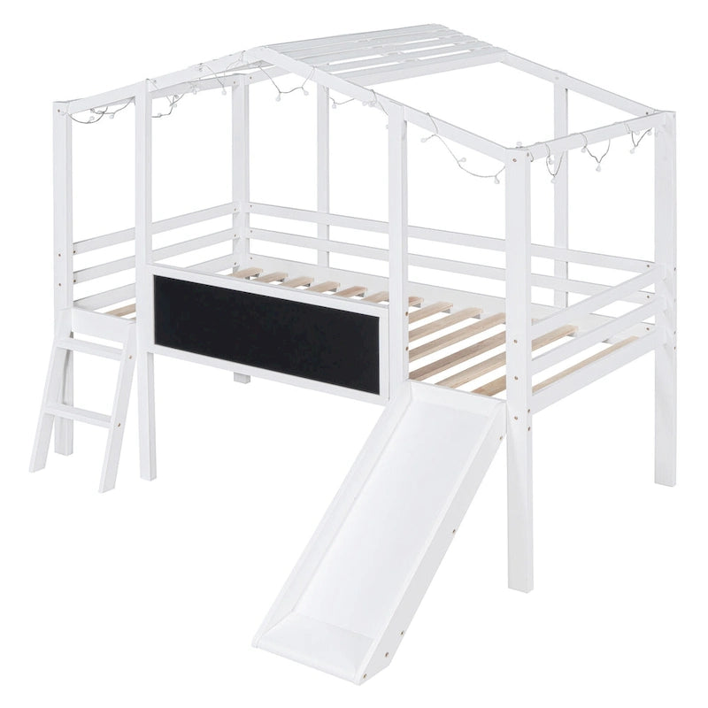 Twin Size Loft Bed with Ladder and Slide