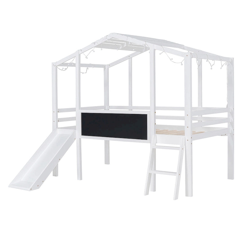 Twin Size Loft Bed with Ladder and Slide