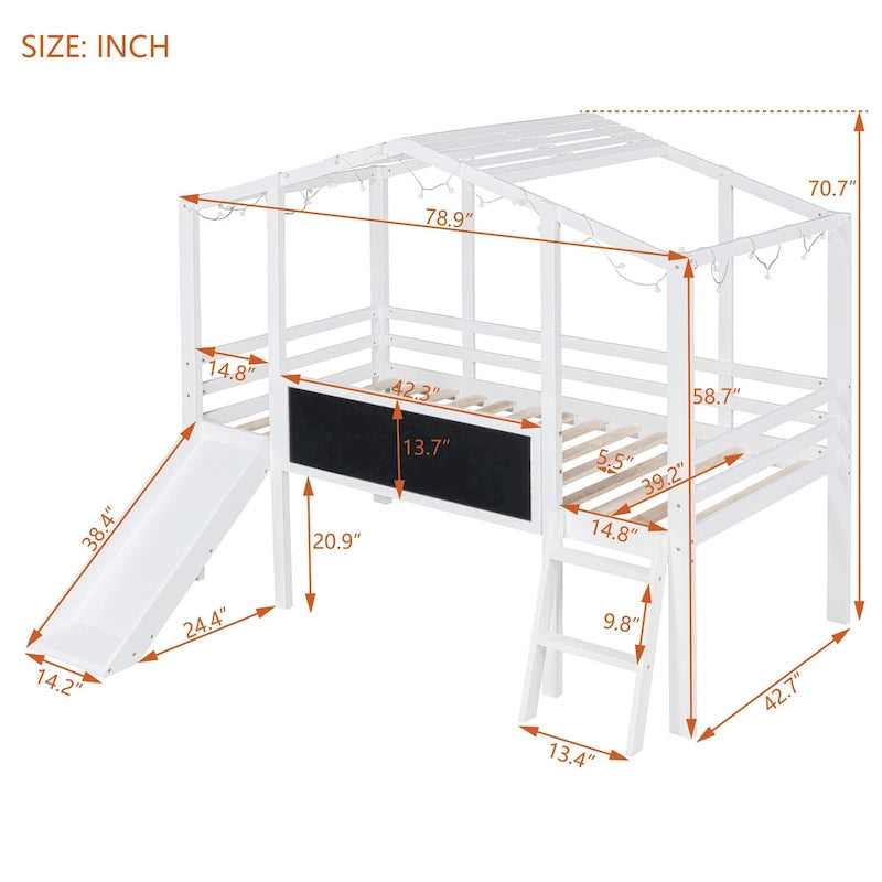 Twin Size Loft Bed with Ladder and Slide