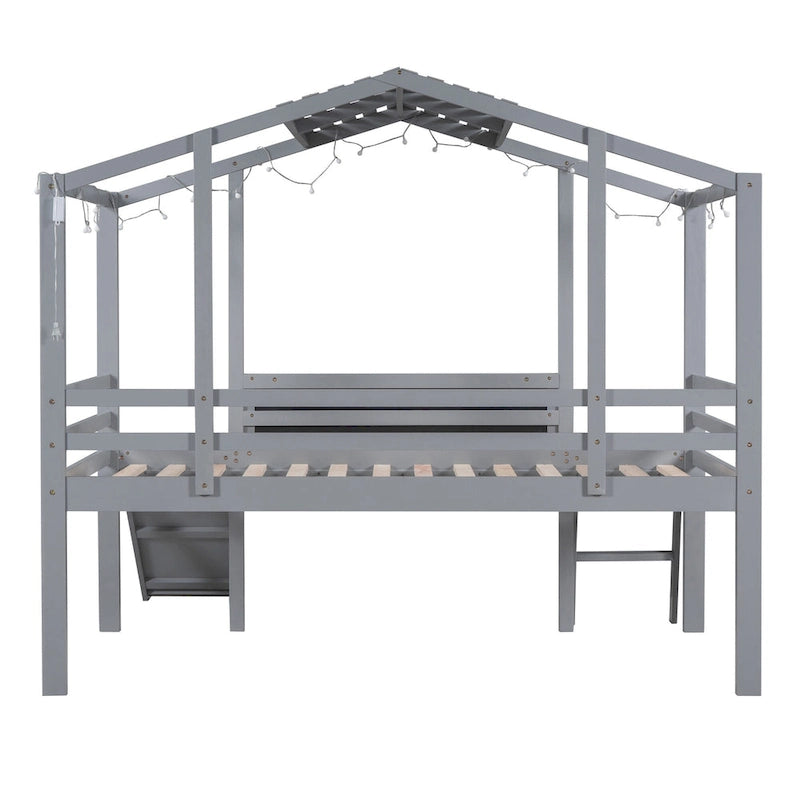 Twin Size Loft Bed with Ladder and Slide