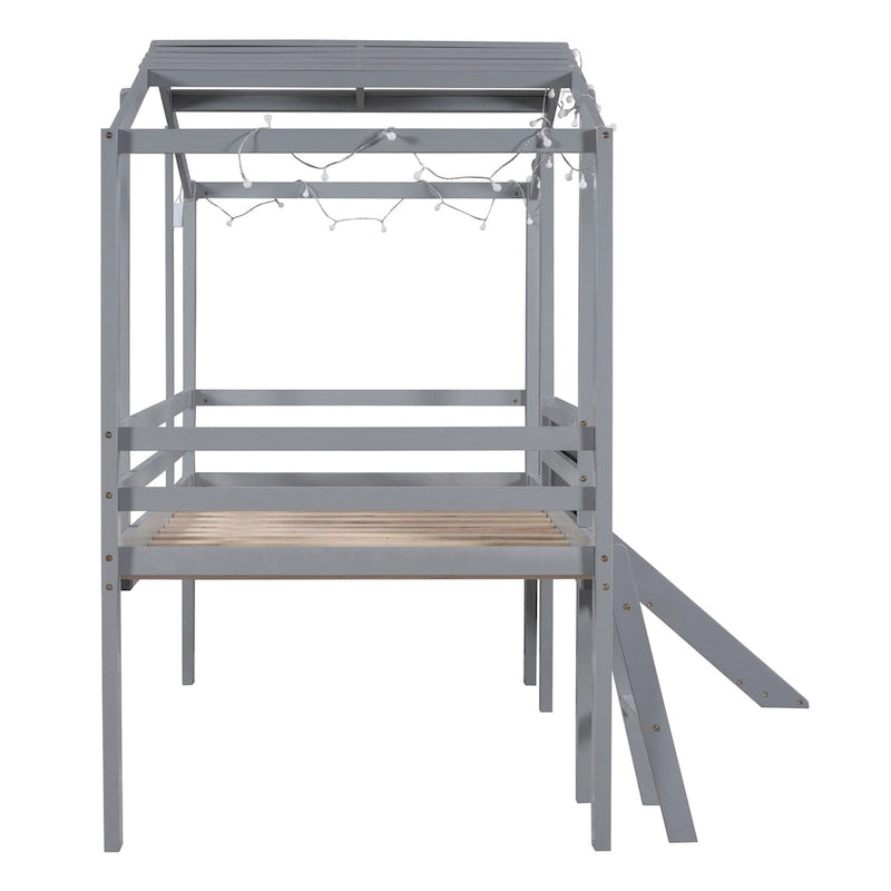 Twin Size Loft Bed with Ladder and Slide