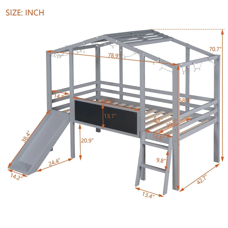 Twin Size Loft Bed with Ladder and Slide