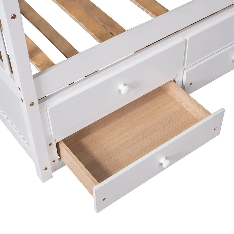 Twin Wooden House Bed with Pull-Out Trundle and Additional Drawers