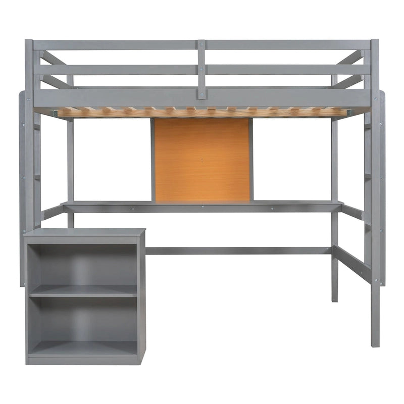 Loft Bed with Desk and Writing Board, Wooden Loft Bed with Desk & 2 Drawers Cabinet