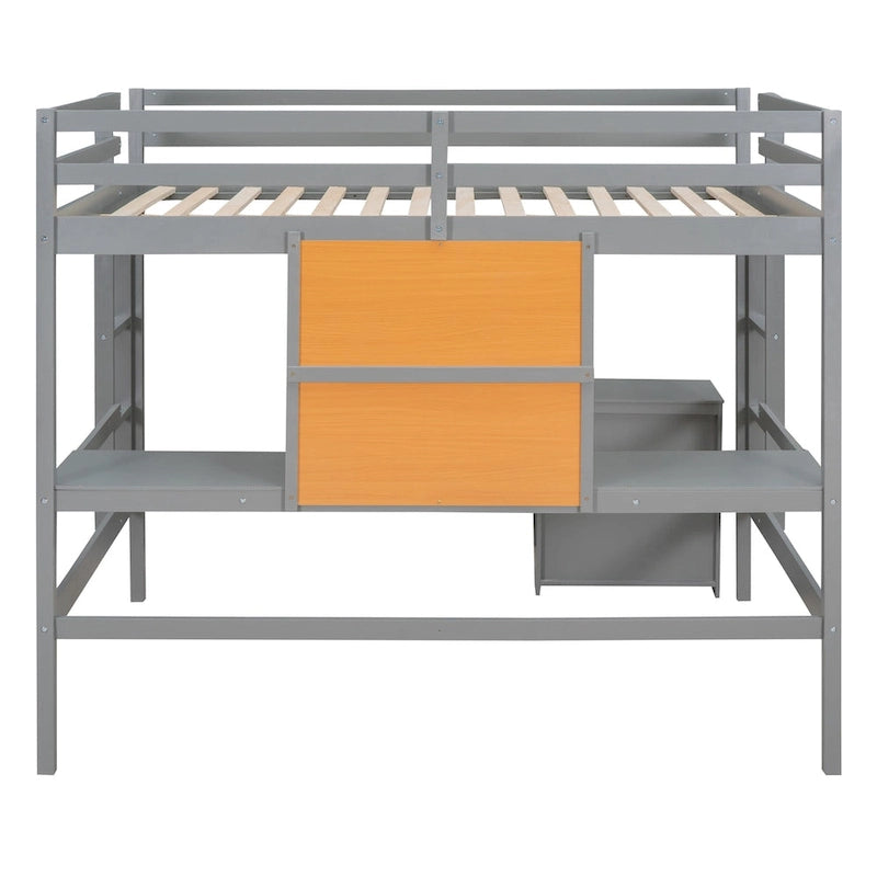 Loft Bed with Desk and Writing Board, Wooden Loft Bed with Desk & 2 Drawers Cabinet