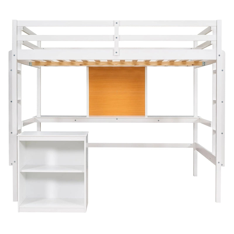 Loft Bed with Desk and Writing Board, Wooden Loft Bed with Desk & 2 Drawers Cabinet