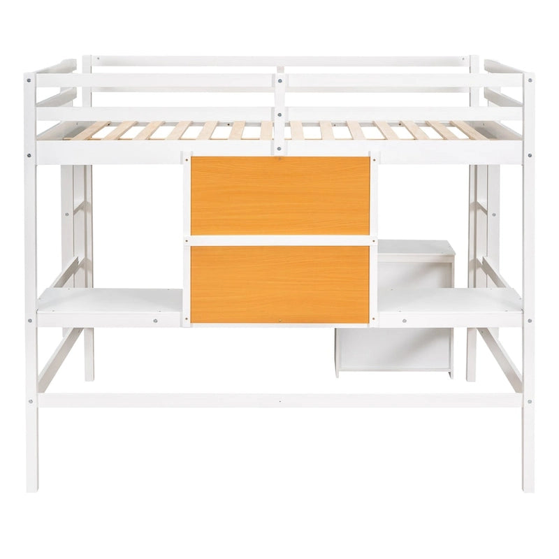 Loft Bed with Desk and Writing Board, Wooden Loft Bed with Desk & 2 Drawers Cabinet