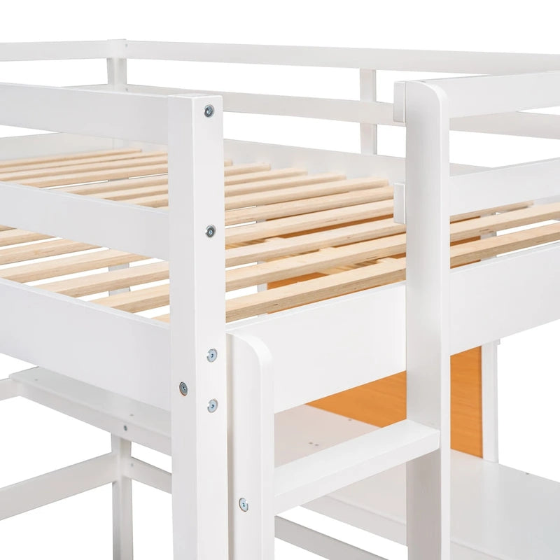 Loft Bed with Desk and Writing Board, Wooden Loft Bed with Desk & 2 Drawers Cabinet