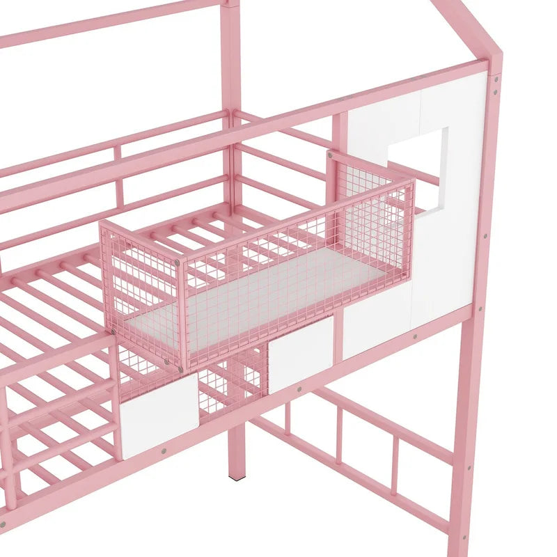 Harper&Bright Designs Metal Loft Bed with roof design and a storage box