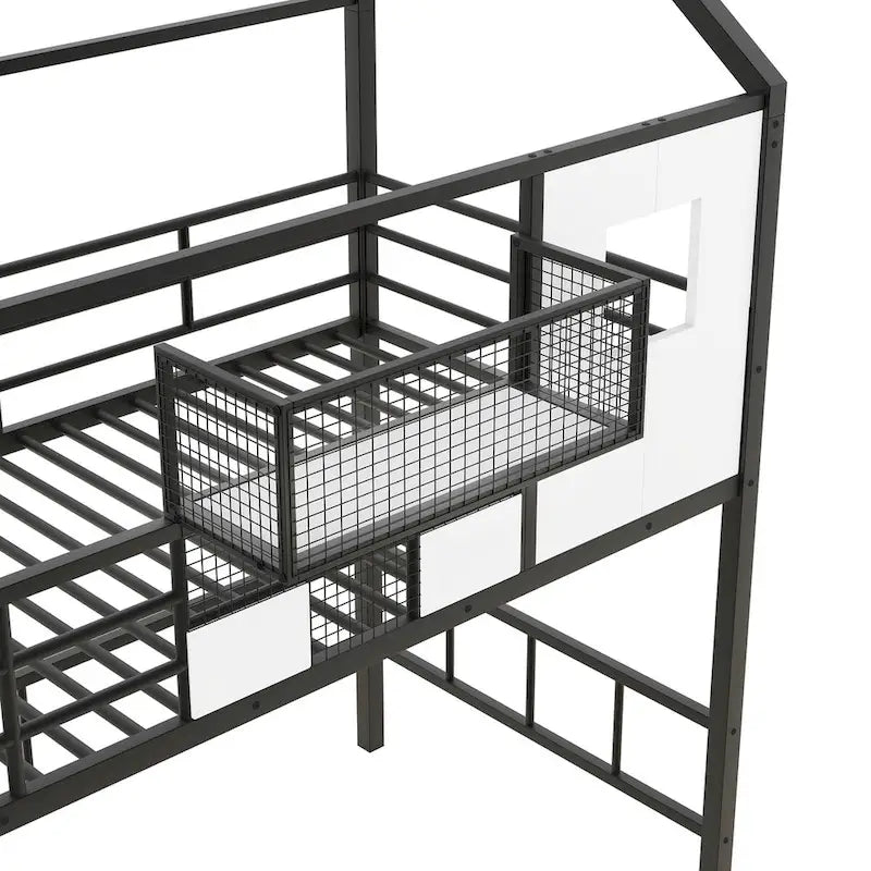 Harper&Bright Designs Metal Loft Bed with roof design and a storage box