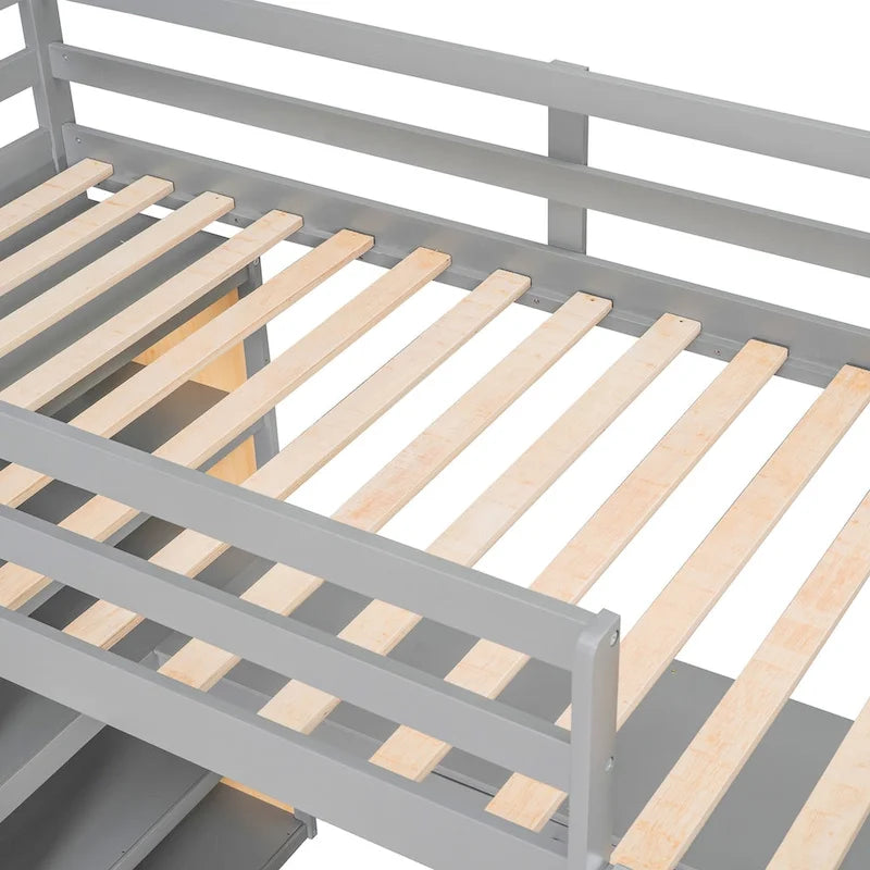 Loft Bed with Desk, Shelves, Drawer, and Ladder, Full-Length Guardrail