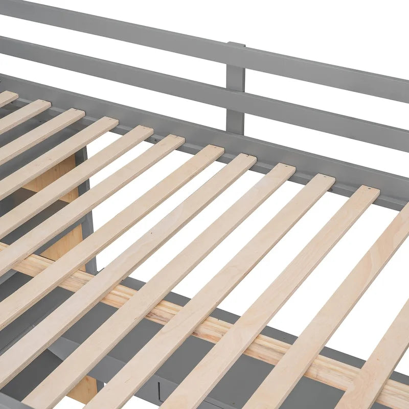 Loft Bed with Desk, Shelves, Drawer, and Ladder, Full-Length Guardrail