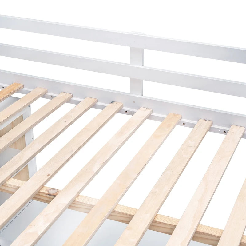 Loft Bed with Desk, Shelves, Drawer, and Ladder, Full-Length Guardrail