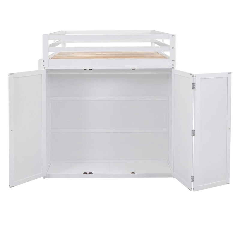 White Multi-functional Pine Loft Bed with Desk, Wardrobe, Drawers, Shelves