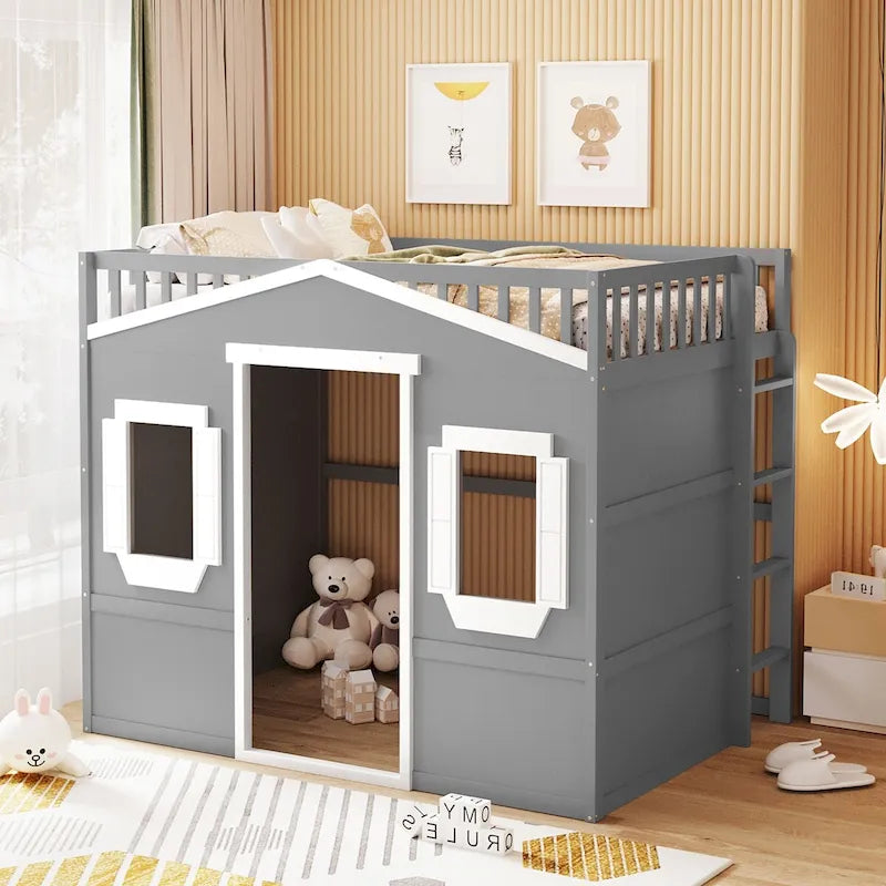 Castle Style Solid Pine Loft Bed with Ladder, Guard Rails