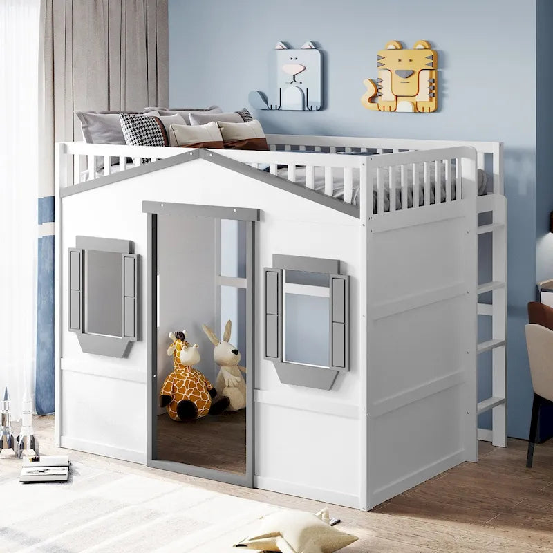 Castle Style Solid Pine Loft Bed with Ladder, Guard Rails