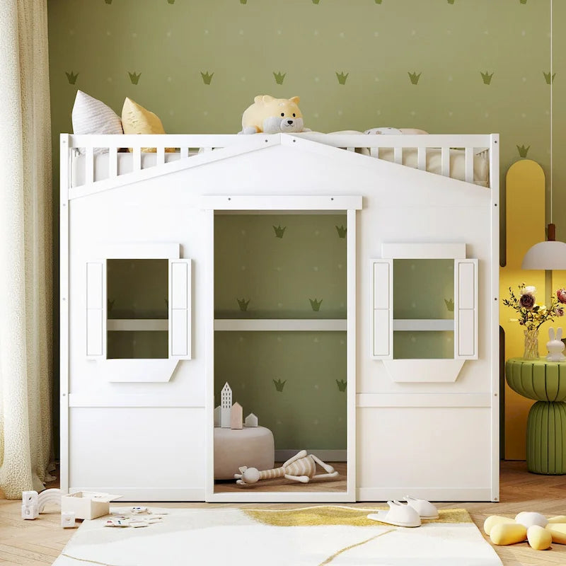 Castle Style Solid Pine Loft Bed with Ladder, Guard Rails