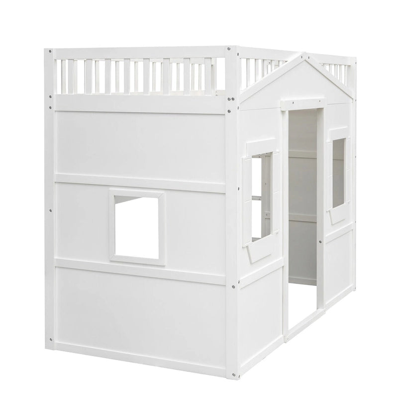Castle Style Solid Pine Loft Bed with Ladder, Guard Rails