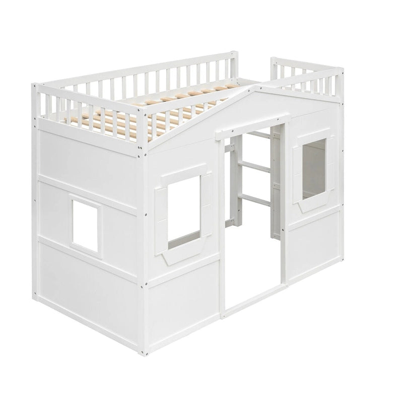 Castle Style Solid Pine Loft Bed with Ladder, Guard Rails