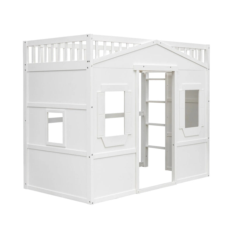 Castle Style Solid Pine Loft Bed with Ladder, Guard Rails