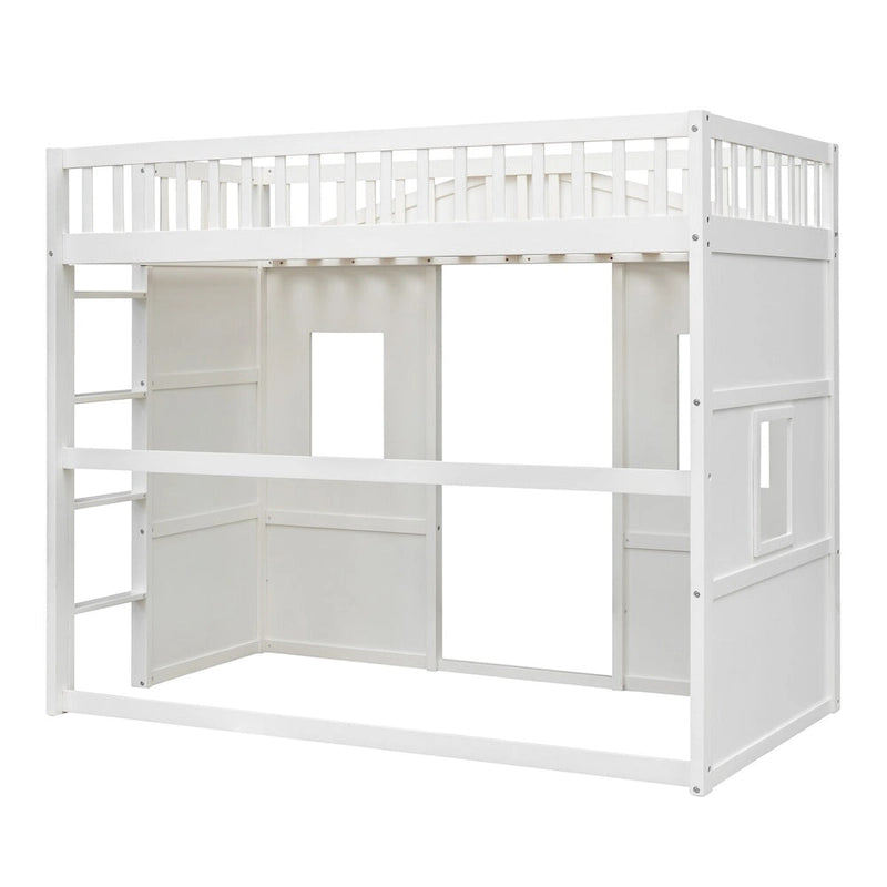Castle Style Solid Pine Loft Bed with Ladder, Guard Rails