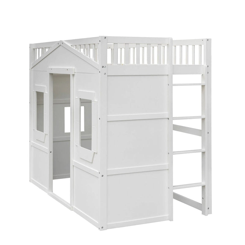 Castle Style Solid Pine Loft Bed with Ladder, Guard Rails